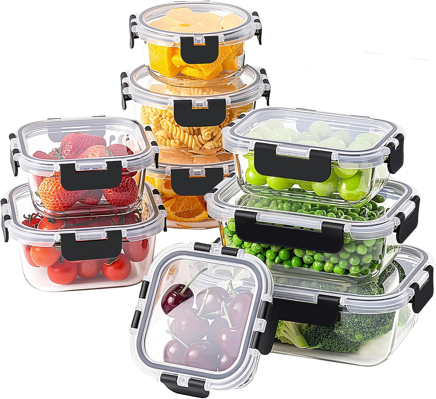 18 Piece Glass Food Storage Containers with Lids, Glass Meal Prep Containers, Airtight Lunch Bento Boxes, BPA-Free &