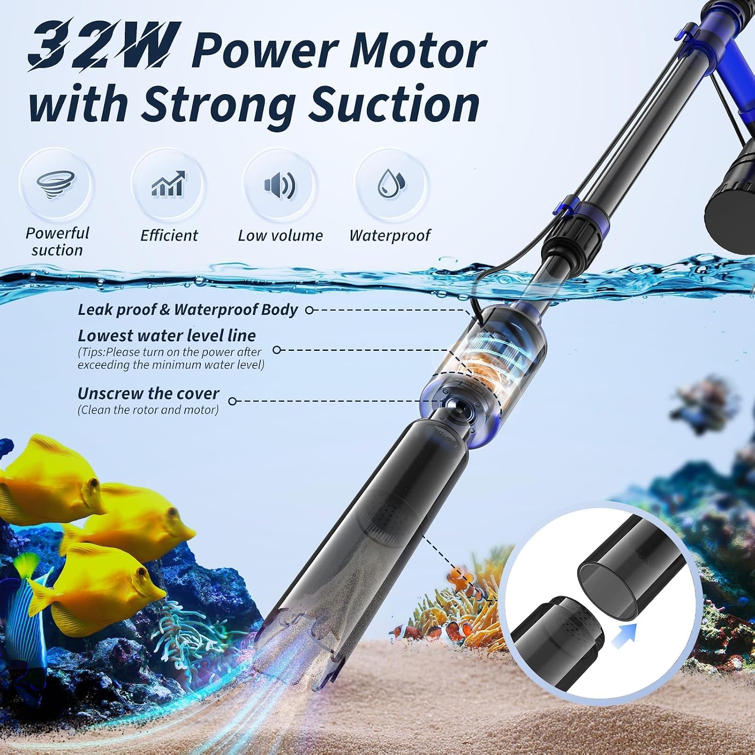 Fish Tank Cleaner - Aquarium Gravel Cleaner, 530GPH/32W Electric Fish Tank Cleaning Tools, Adjustable Water Flow