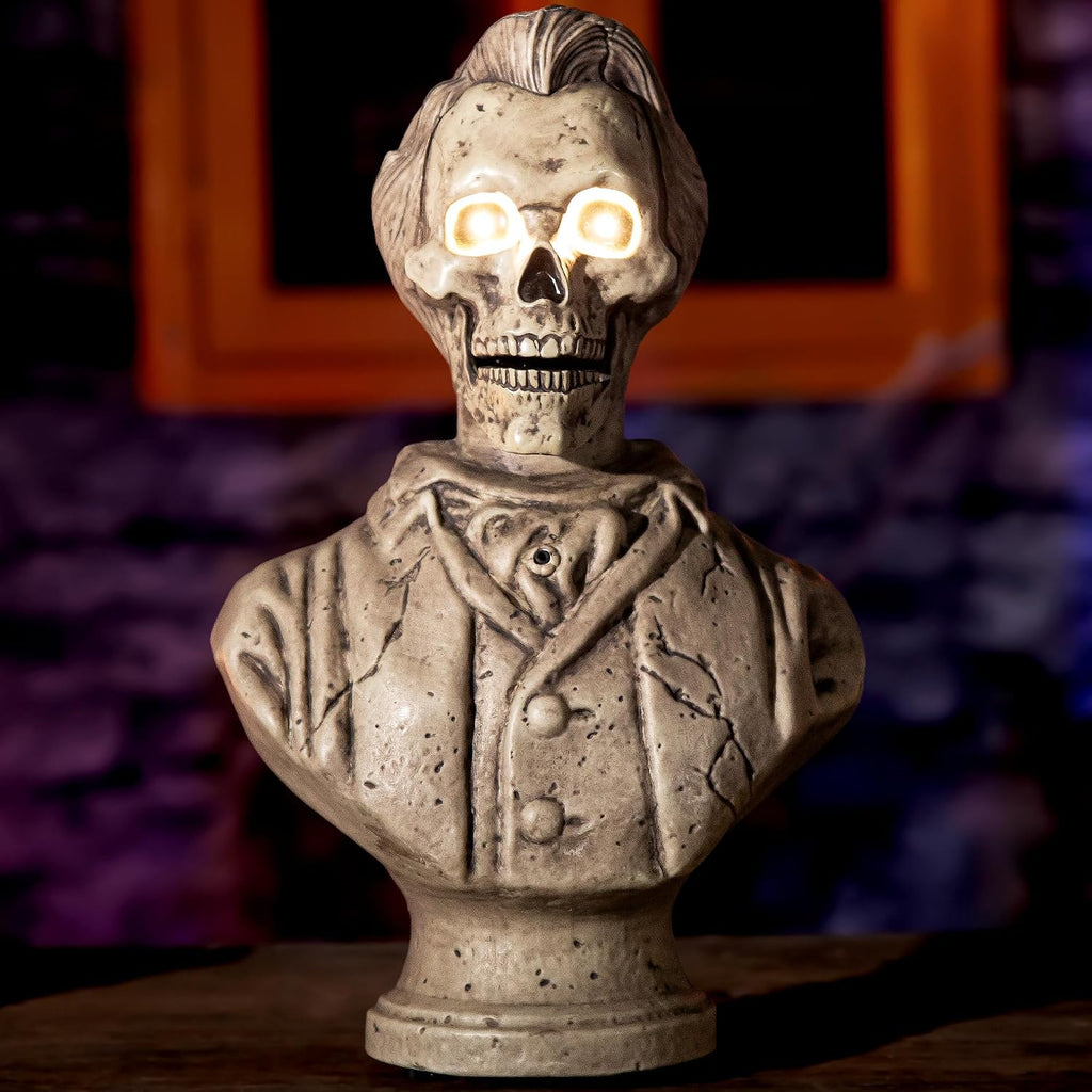 Halloween Animatronics Talking Stone Statue Decorations, Animated Props with Sound & Motion Activated, Mouth Moving