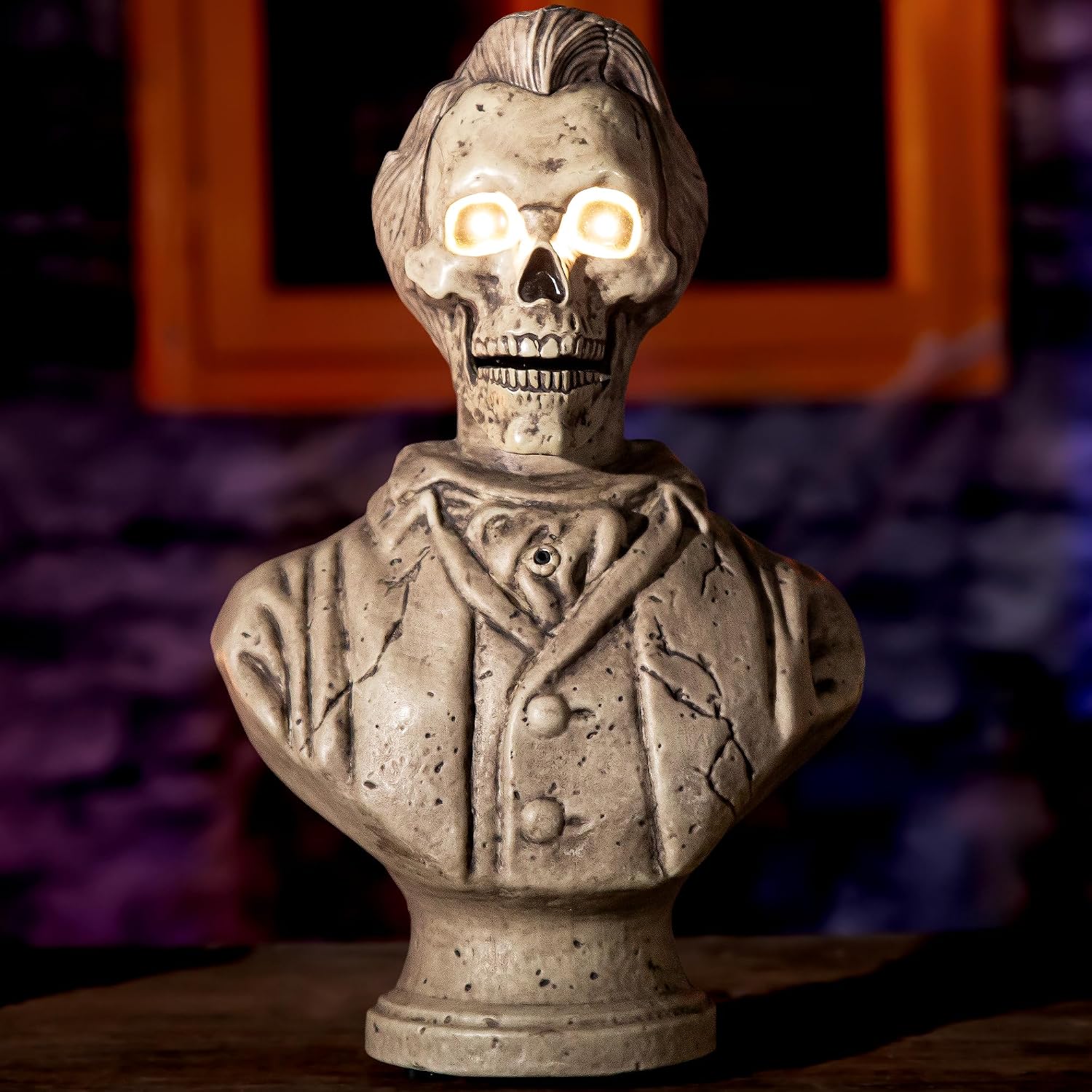 Halloween Animatronics Talking Stone Statue Decorations, Animated Props with Sound & Motion Activated, Mouth Moving