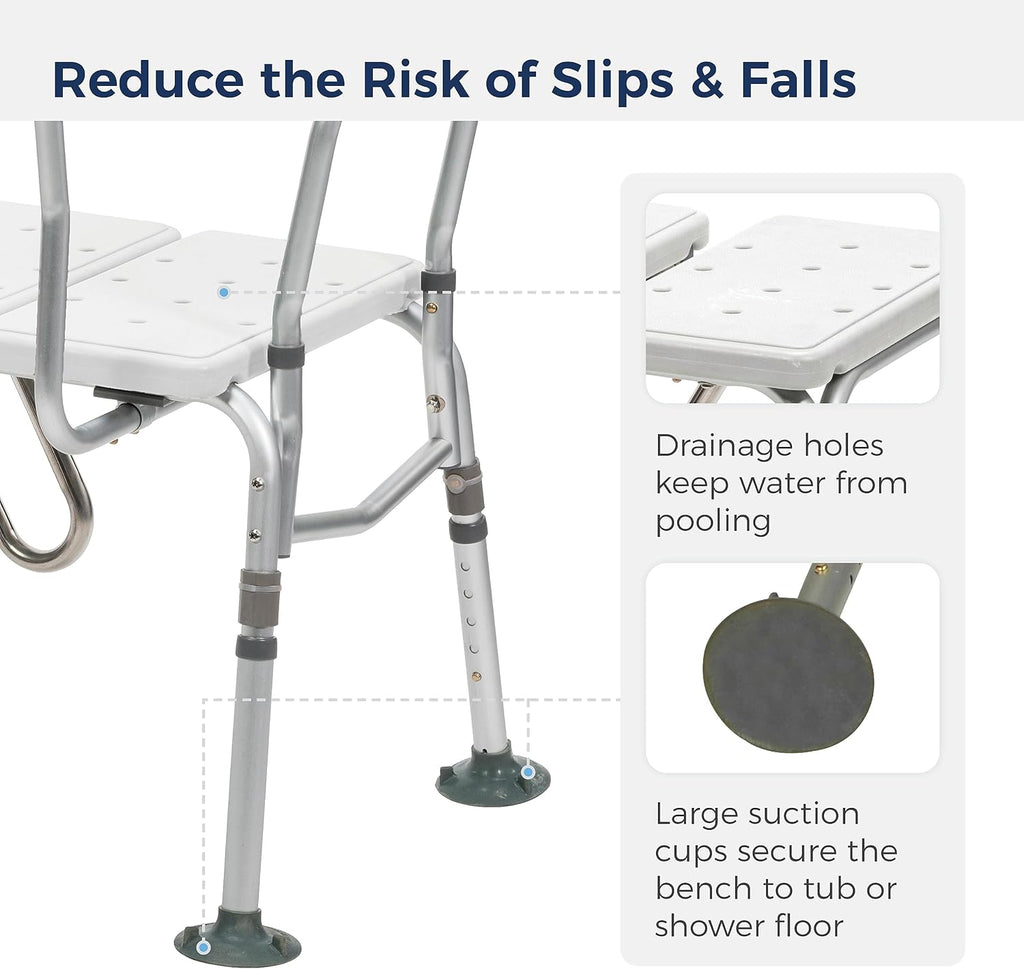 Splash Defense Tub Transfer Bench for Bathtub - U-Shaped Shower Curtain Guard - Adjustable Height - Reversible Design
