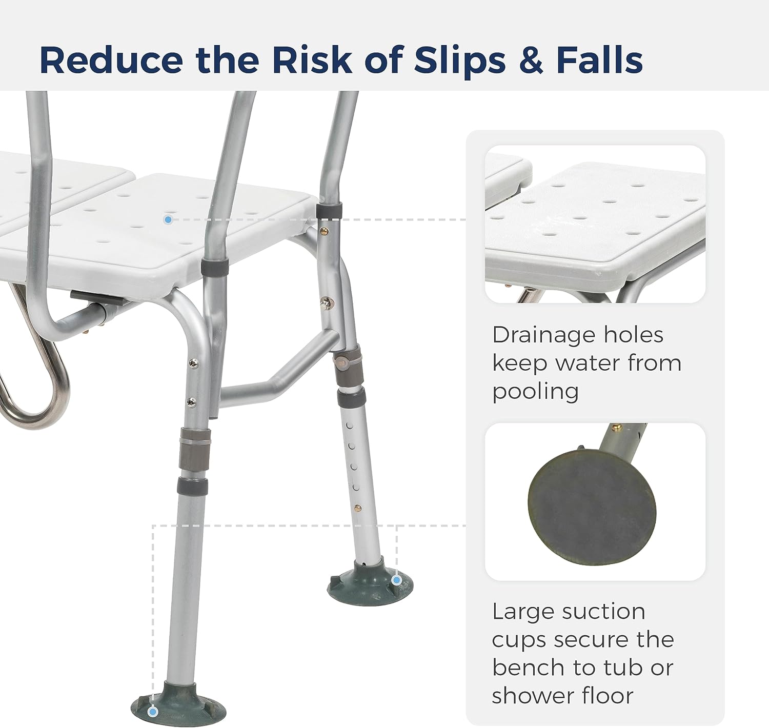 Splash Defense Tub Transfer Bench for Bathtub - U-Shaped Shower Curtain Guard - Adjustable Height - Reversible Design
