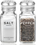 Glass Salt and Pepper Shakers Set by Brighter Barns - Modern Kitchen Decor, Dining Table Countertop Accessory