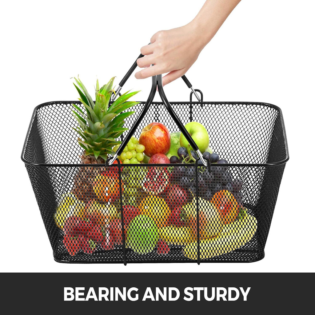 Mophorn 12PCS Shopping Baskets with Handles, Black Metal Shopping Basket, Portable Wire Shopping Basket, Black Wire