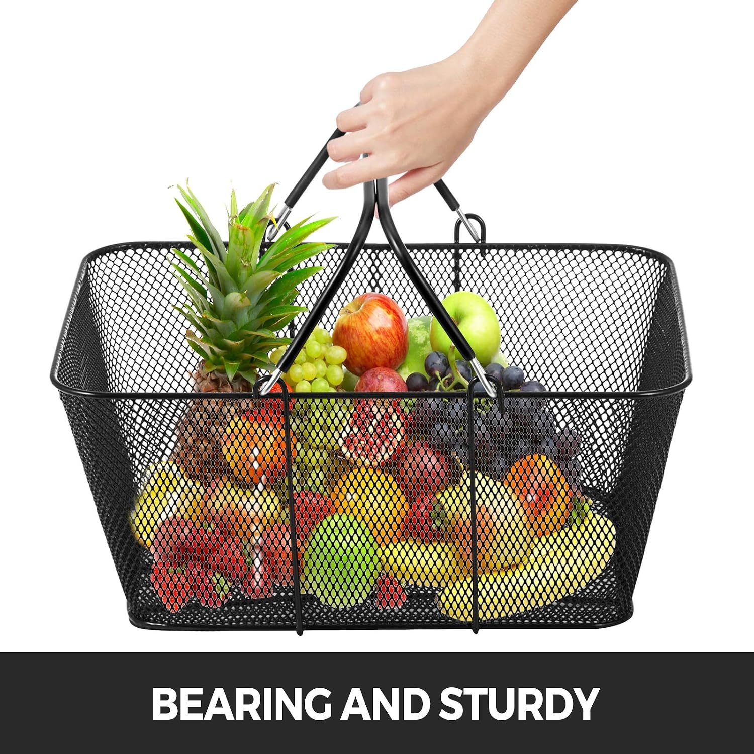 Mophorn 12PCS Shopping Baskets with Handles, Black Metal Shopping Basket, Portable Wire Shopping Basket, Black Wire