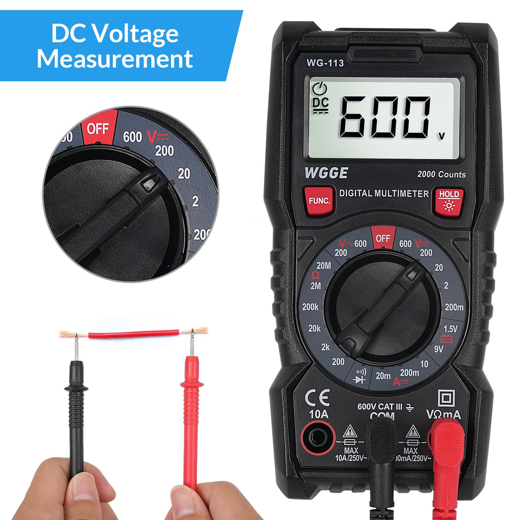 Digital Multimeter, 2000 Counts, CAT III 600V, AC/DC Voltage and DC Current