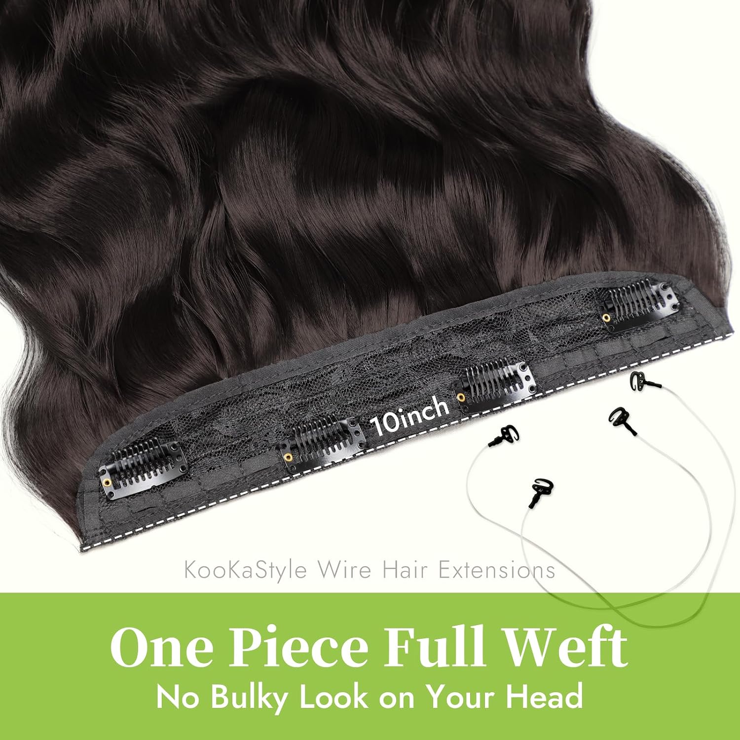 Wavy Invisible Wire & Clip In Hair Extensions Dark Brown/6# 12" | 1 Single Piece Clip In Extension,Adjustable Size