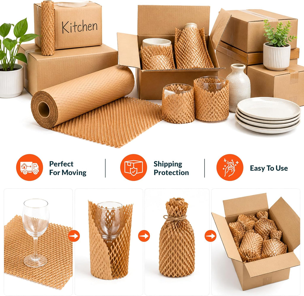 Honeycomb Packing Paper Roll 12" x 300', 1-Pack Recyclable Cushioning Wrap