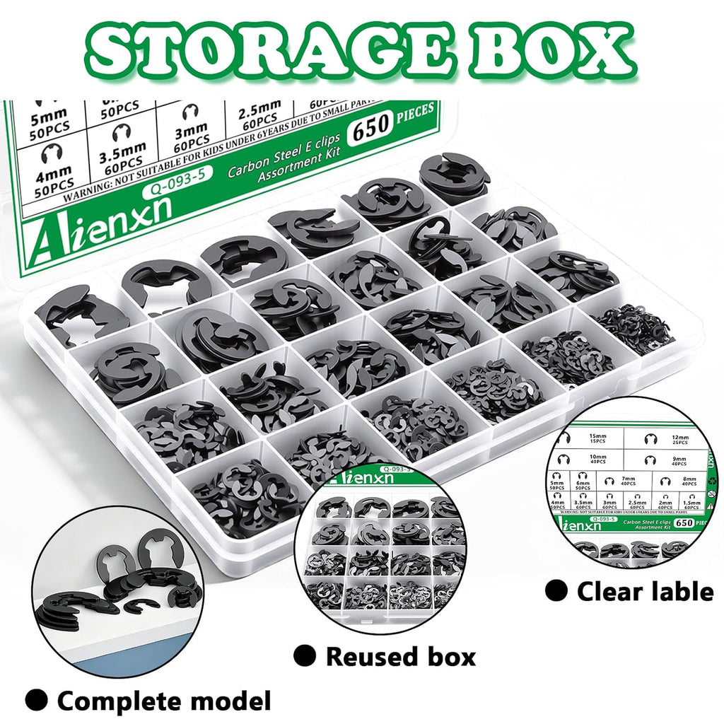 650PCS E Clips Assortment Kit (1.5MM-15MM), 14 Sizes Snap Ring Kit