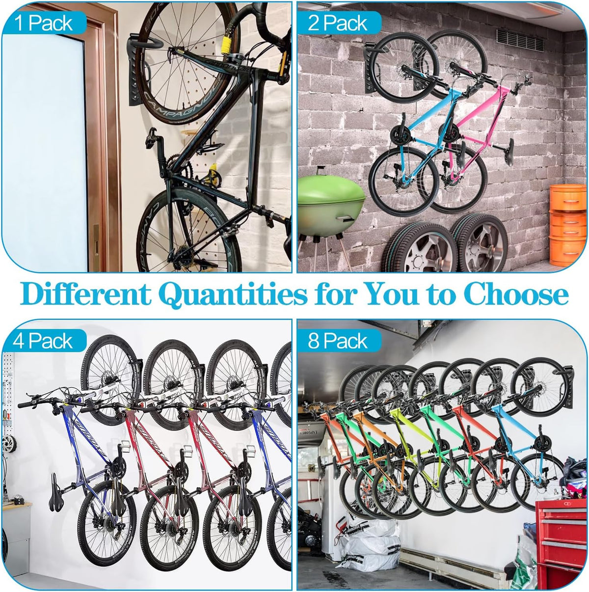 2 Pack Bike Rack Garage Wall Mount, Wall Mount Bike Rack with Screws, Heavy Duty Steel Vertical Bike Hook Holds Up to