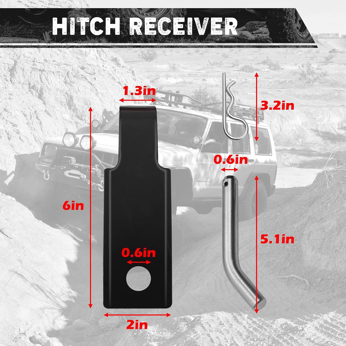 Offroad Recovery Kit, 3" x 30 ft Tow Recovery Strap, 1pcs Hitch Receiver, 2pcs 3/4" D-Ring Shackles with Storage Bag