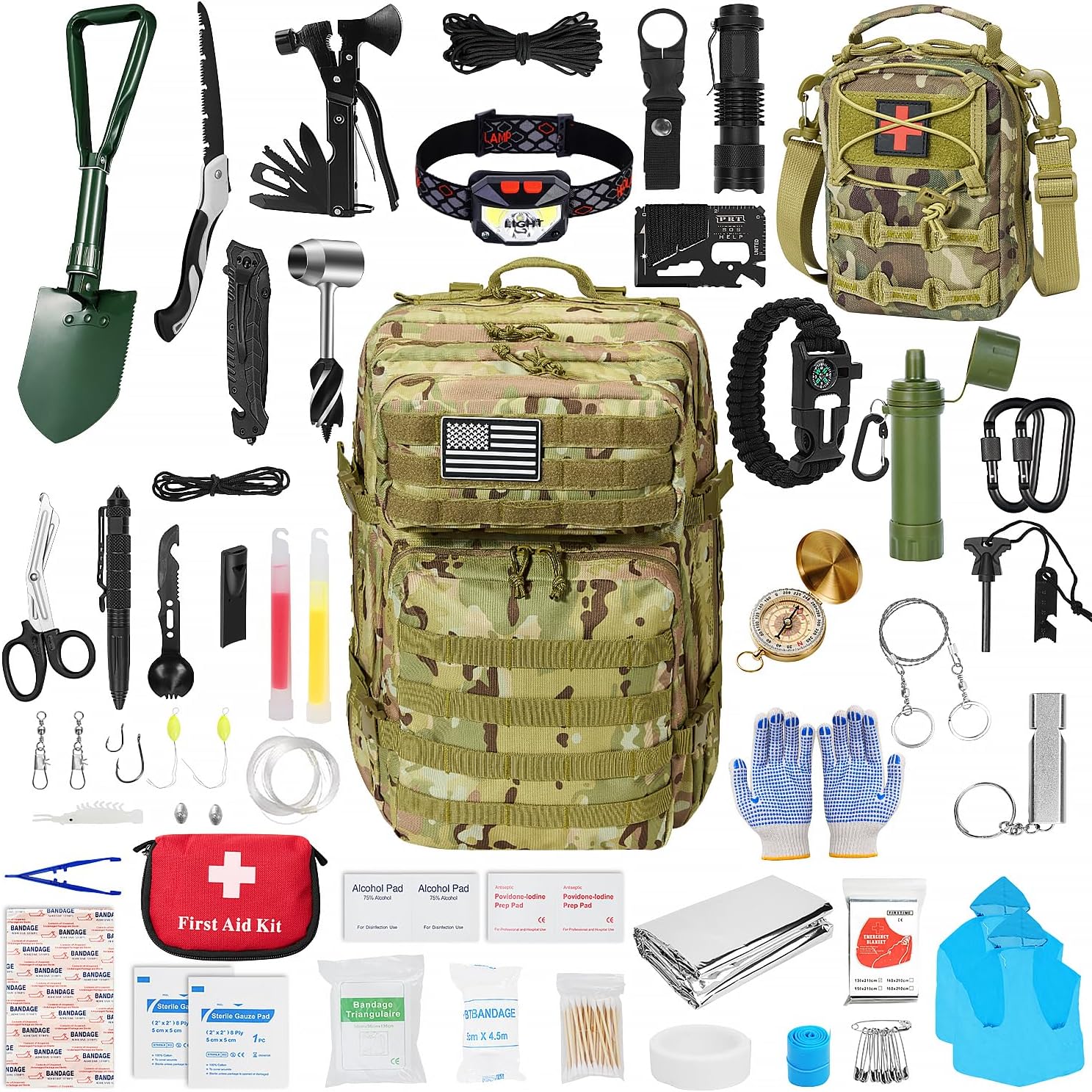 Survival First Aid Kit,99PCS Professional Survival Gear Large Hiking Backpack with Emergency Equipment Outdoor