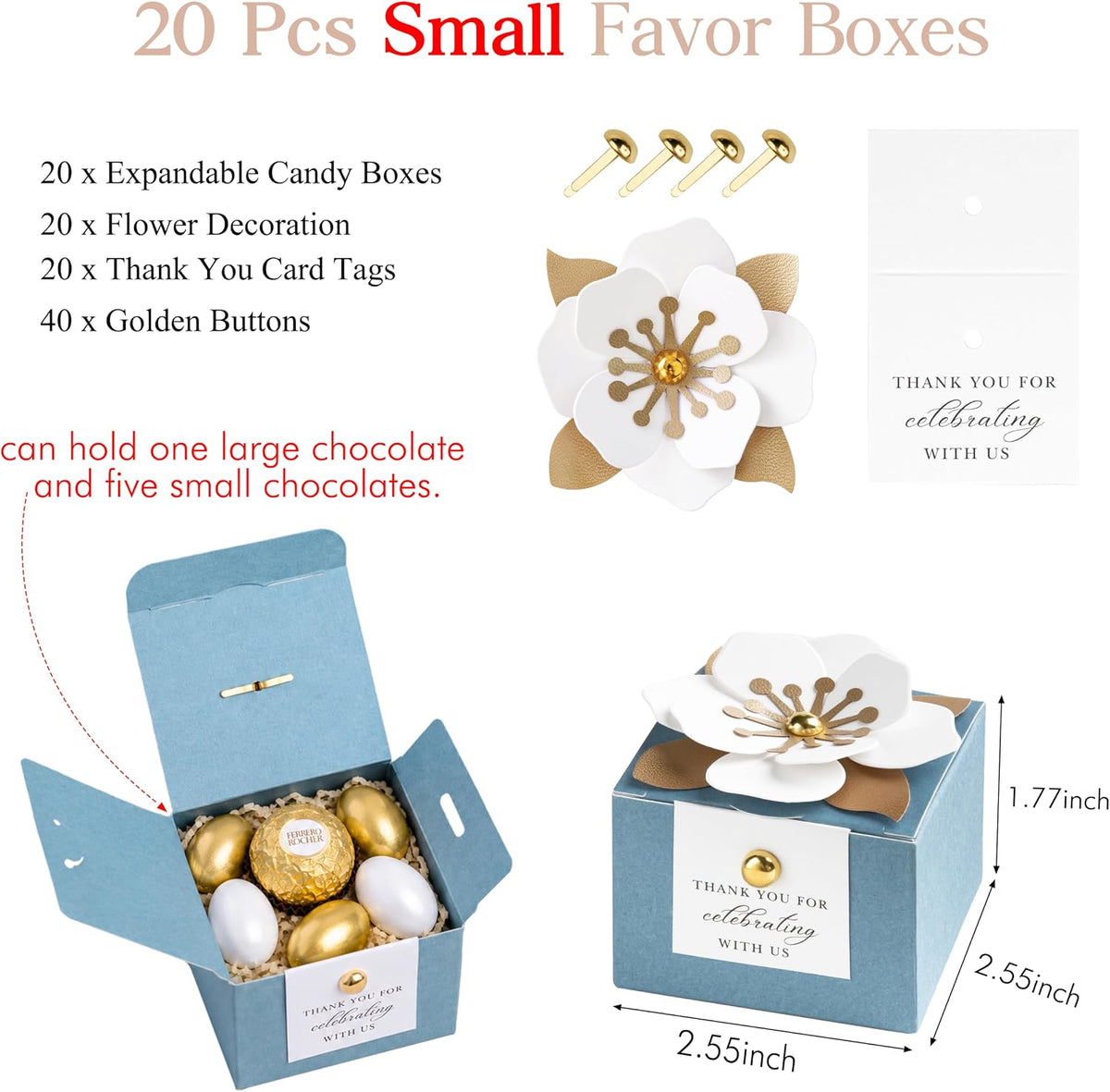 20 PCS Small Favor Boxes, Dusty Blue Candy Boxes 2.55x2.55x1.77