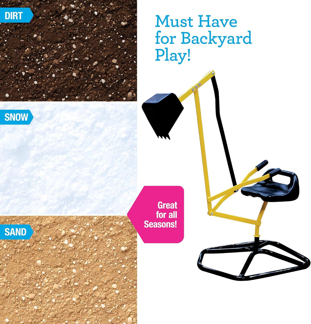 Crane Digger Toy, Ride On w Safer Stabilizing Base- Kid Outdoor Excavator | Play in Backyard- 100lb Capacity- Swing &