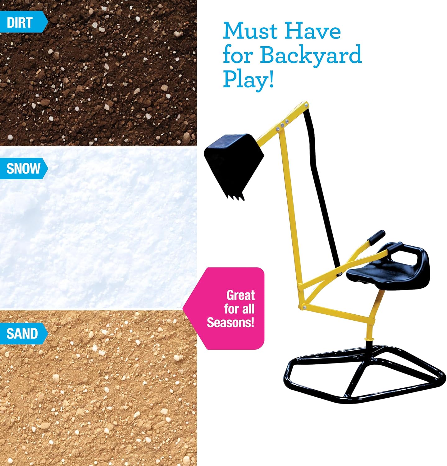 Crane Digger Toy, Ride On w Safer Stabilizing Base- Kid Outdoor Excavator | Play in Backyard- 100lb Capacity- Swing &