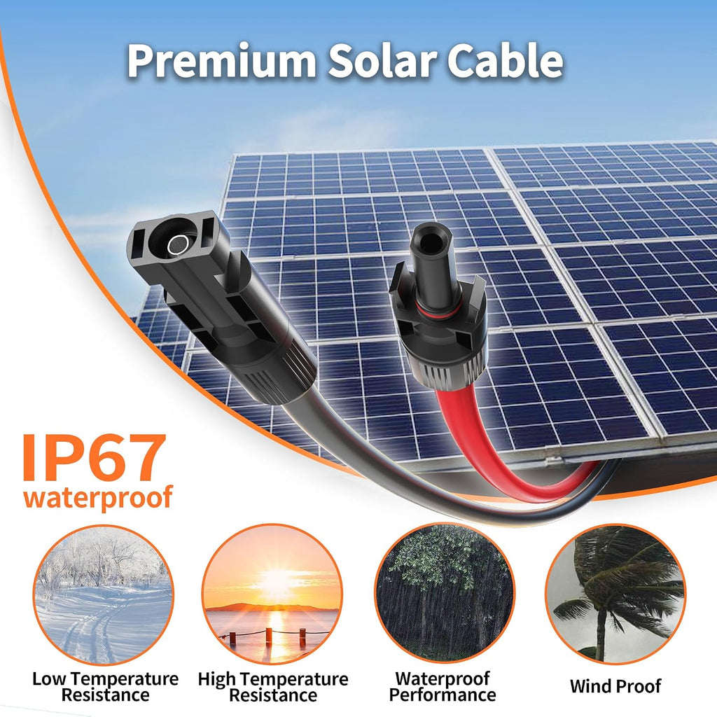 10AWG 10 Feet Solar Extension Cable with Pair of Connectors | Solar Panel Cable with Female and Male Connector, Solar