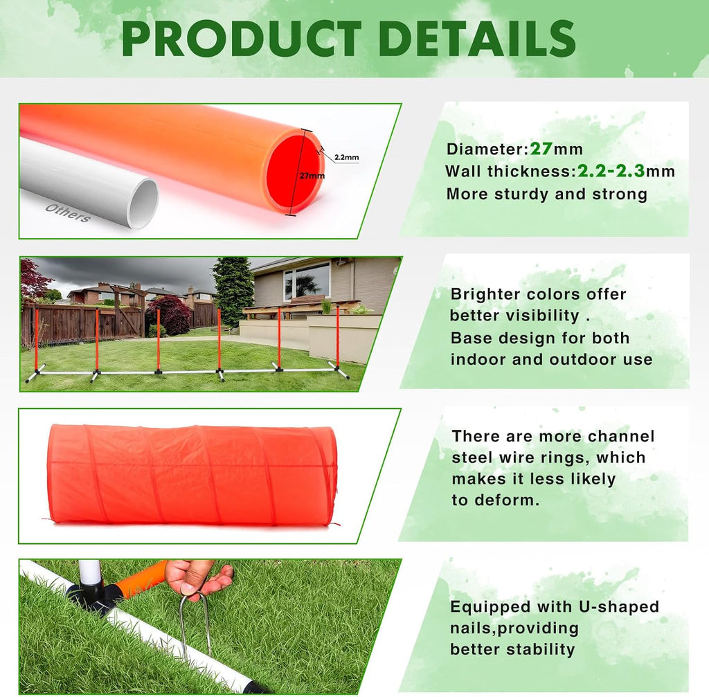 Dog Agility Course Backyard Set, Dog Agility Equipment, Pet obstacle Course Backyard with 6 Dual Mode Weave Poles, 2
