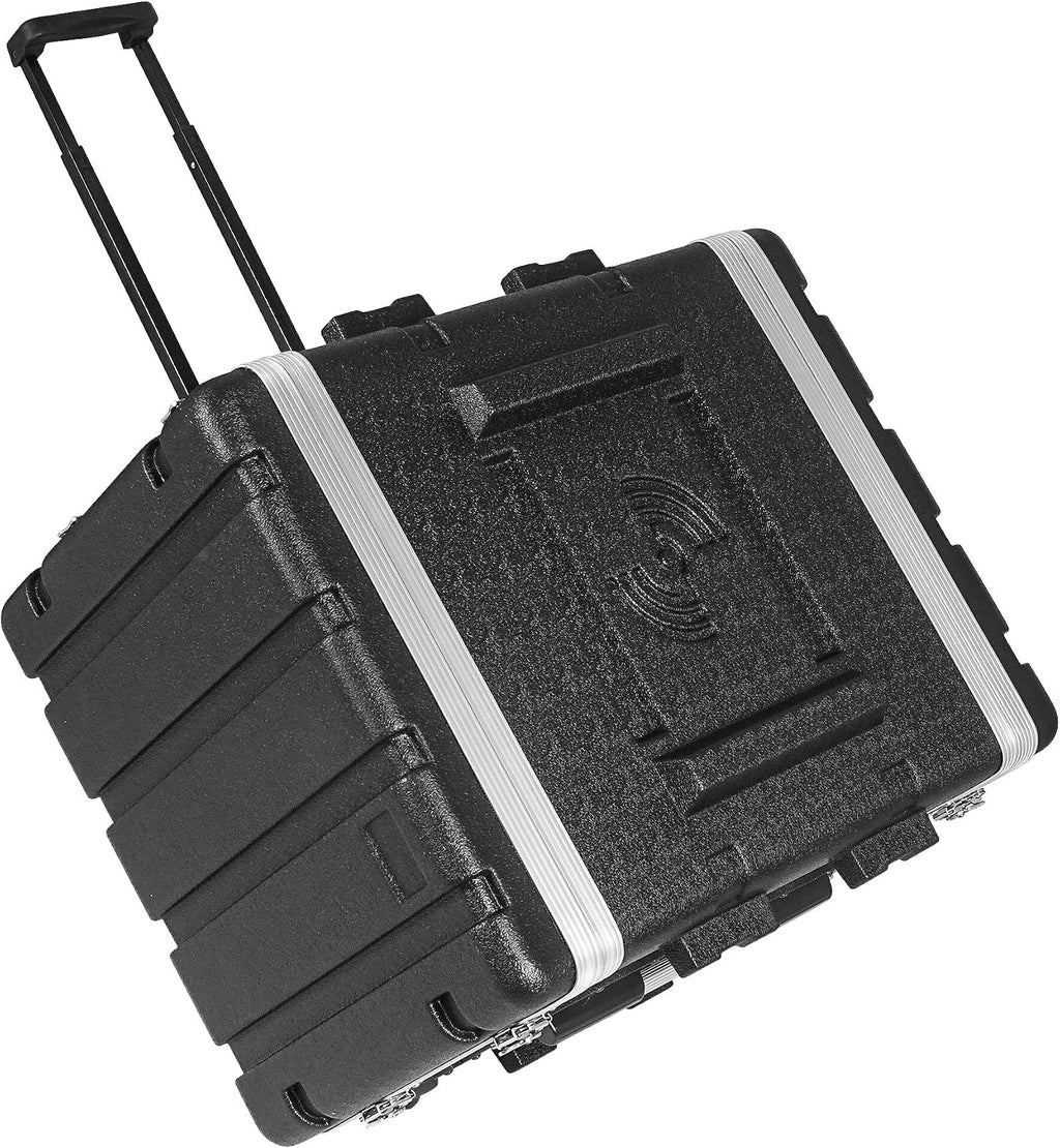 Lightweight 8U PA DJ Rack/Road Case with 7U Rack Space, ABS Construction, 19” Depth, Retractable Handle, Wheels and