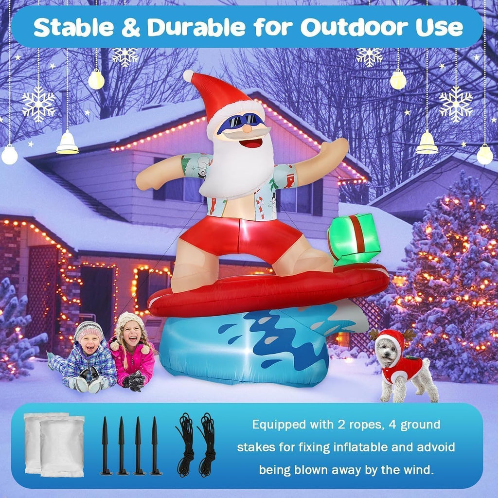 Christmas Inflatable Santa Claus Decorations Outdoor 6.5FT Hawaiian Surfing Giant Large Tall Funny Blow up Xmas Yard
