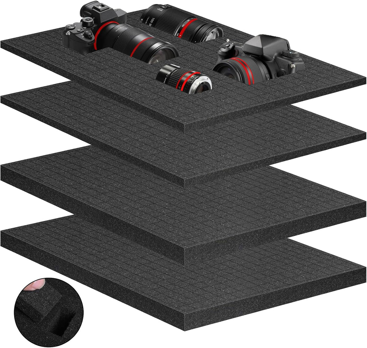 4 Pcs 16" x 16" x 0.8" & 0.4" Pick-and-Pluck Foam Padding Sheets