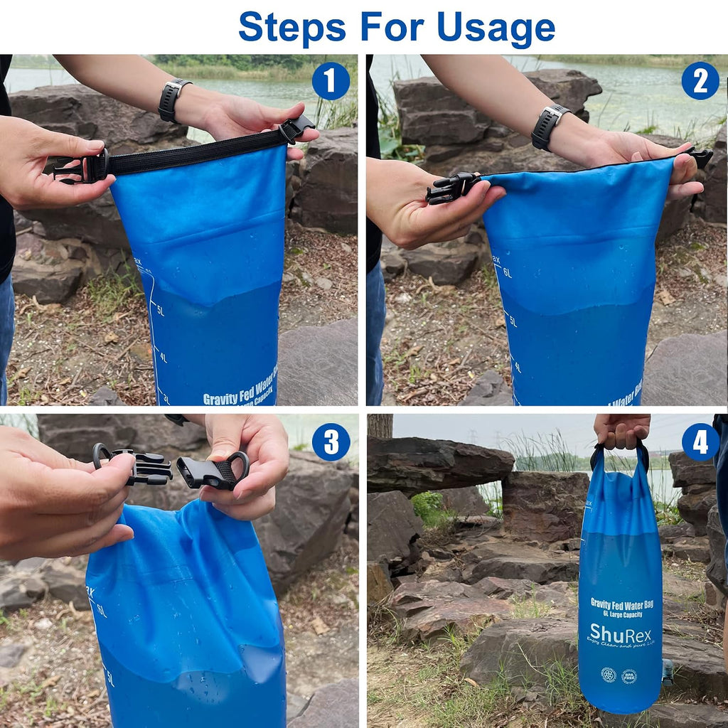 6L Gravity-Fed Water Bag for Sawyer Survival Water Filter Straw | 1.5 Gal Large Gravity Water Bladder Compatible with