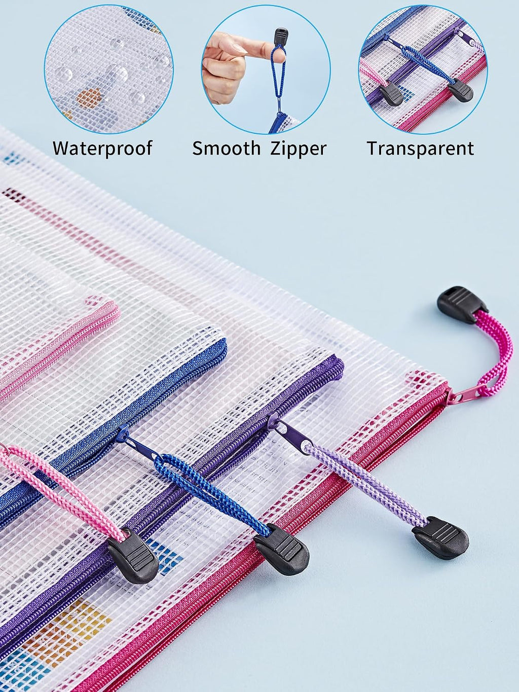 18 Pcs Mesh Zipper Pouch Bags, 8 Sizes Waterproof Zipper Bags