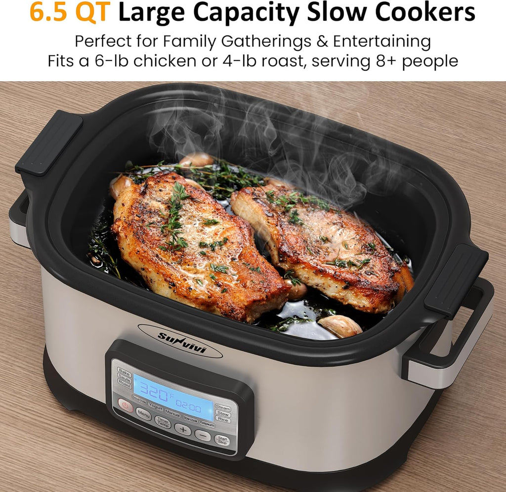 12-in-1 Programmable Slow Cooker 6.5QT with Timer & Keep Warm | Multicooker with Timer & Temp Control, Dishwasher