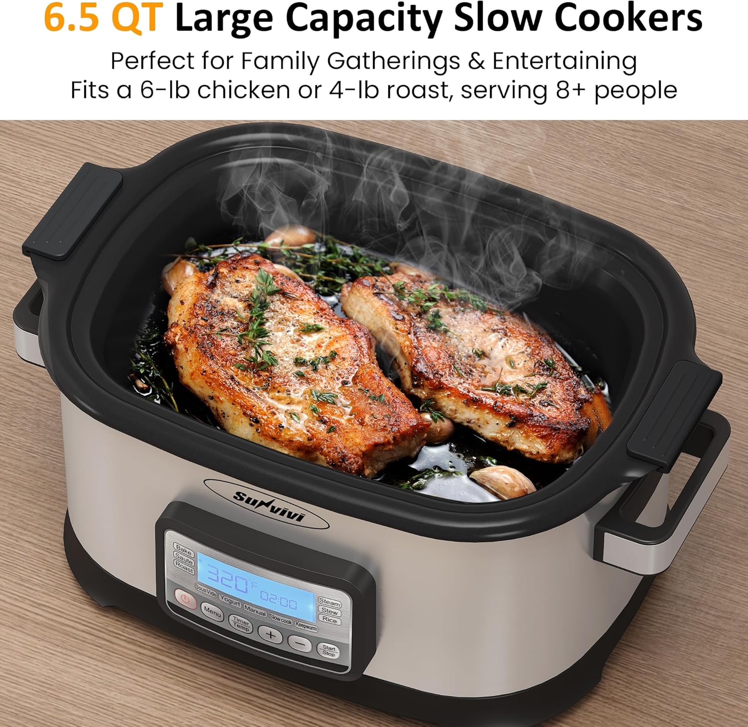 12-in-1 Programmable Slow Cooker 6.5QT with Timer & Keep Warm | Multicooker with Timer & Temp Control, Dishwasher