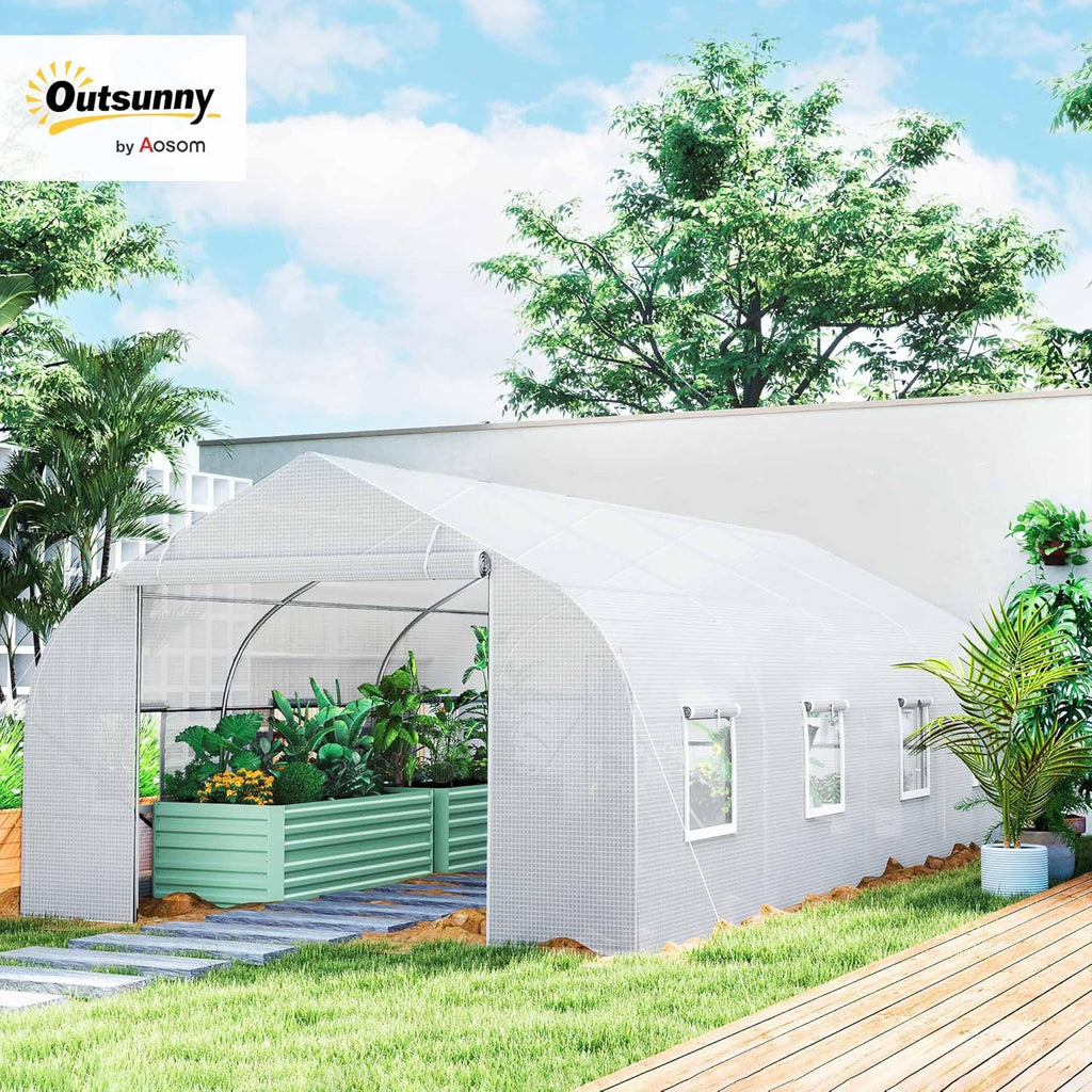20 x 10 x 7 ft Outdoor Walk-in Greenhouse Zippered Door White | Tunnel Green House, Roll-up Windows, PE Cover, Heavy