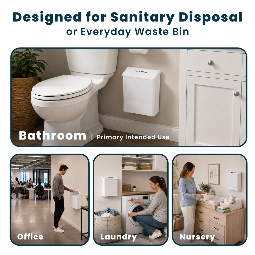 Sanitary Napkin Disposal Receptacle, Wall Mounted Trash Can, White