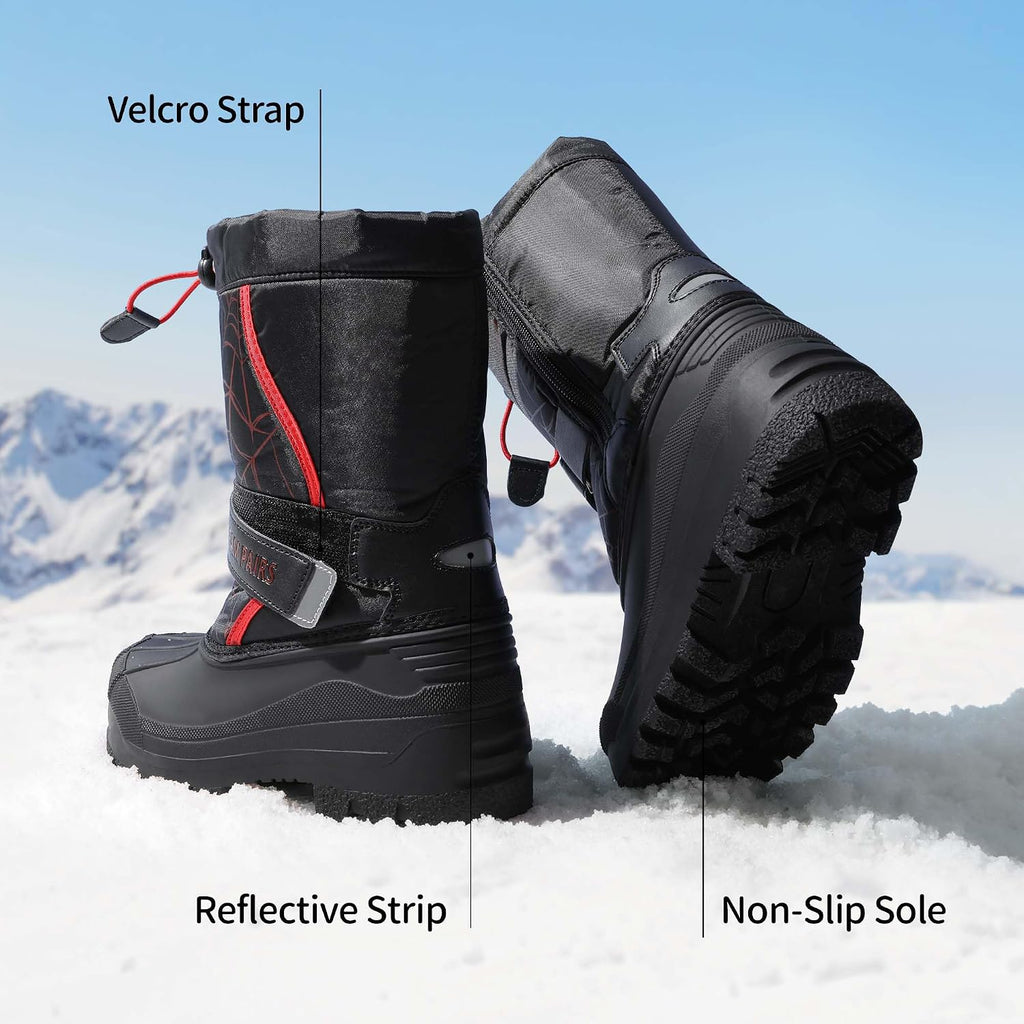 Unisex Snow Waterproof Winter Boots | Warm Faux Fur Lined Outdoor Secure Grip Anti Slip Outsole Easy Wear Windproof