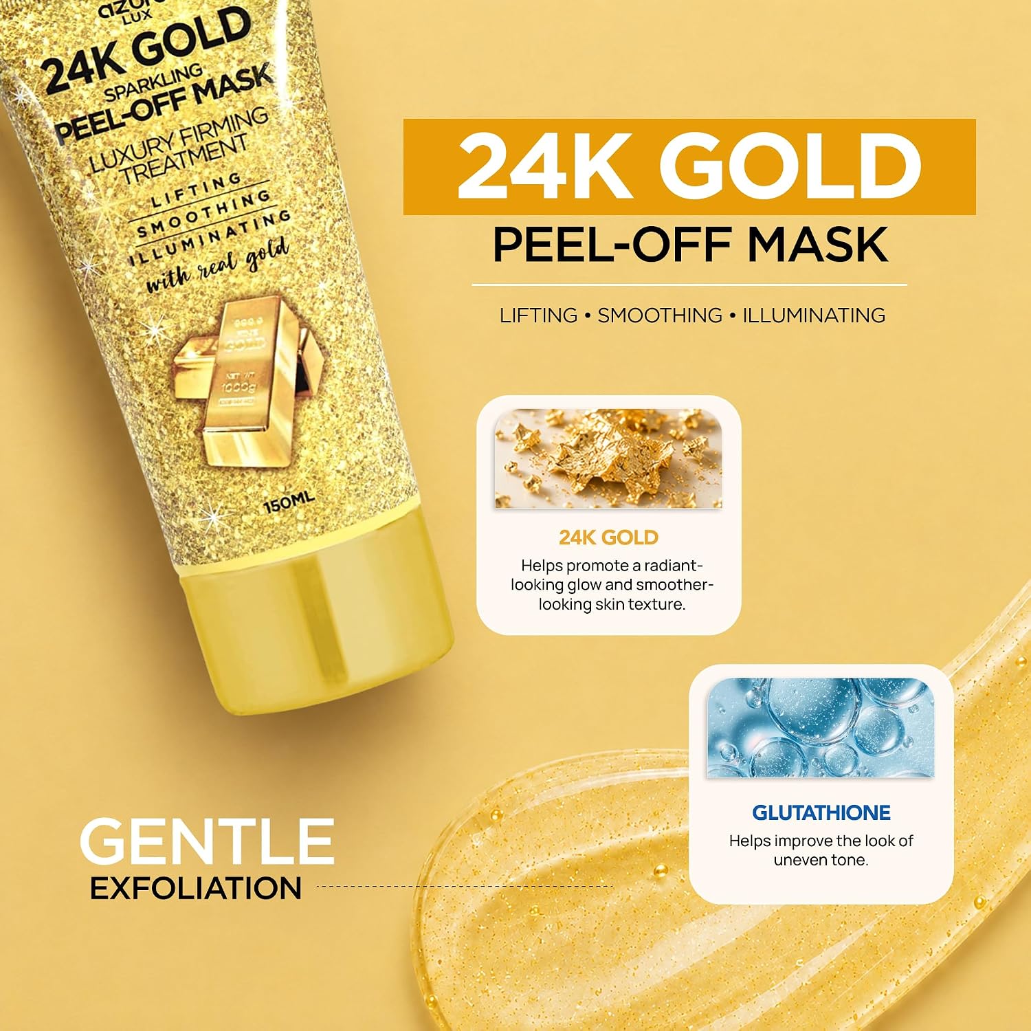 24K Gold Korean Skin Care Peel-Off Face Mask, Dermatologist Tested, 5 Oz