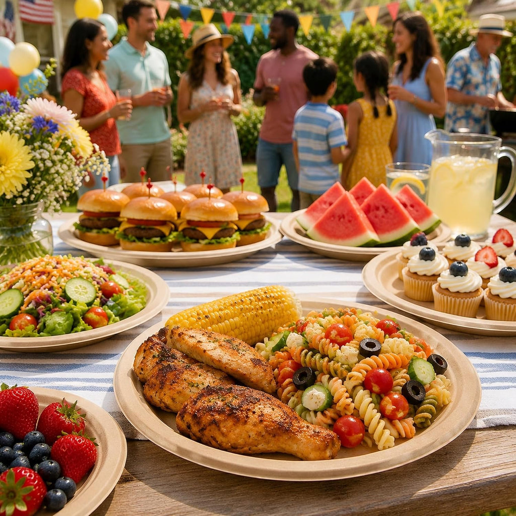 Compostable Paper Plates: 9 Inch 125 Pack Heavy Duty Disposable Plates