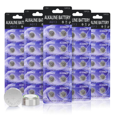 50 Pack LR44 Batteries, LR44 L1154F AG13 357 303 SR44 A76 Premium Alkaline Battery 1.5V Button Coin Cell Batteries