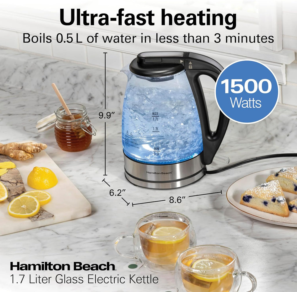 1.7 Liter Electric Tea Kettle, Water Boiler & Heater | Fast Boiling 1500 Watts | BPA Free | Cordless Serving |