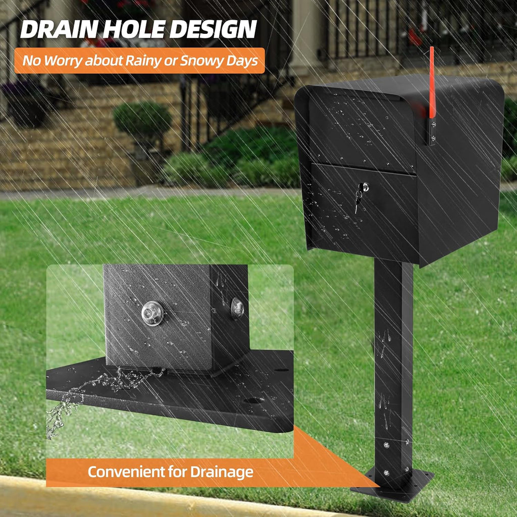 Mailbox Post with Post Base, 27 inch, Heavy Duty Q235 Steel Mailbox Posts for Outside, High Mounting Post for Street