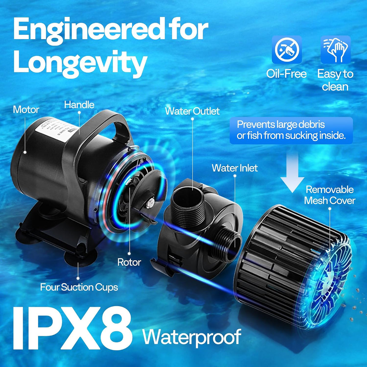 100W Pond Pump, 1600GPH Submersible Water Pump for Koi Pond