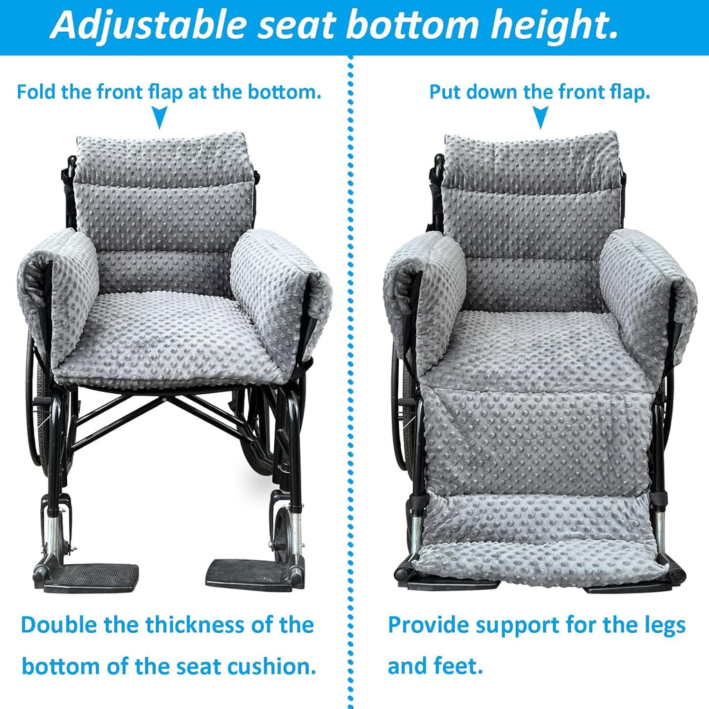Wheelchair Seat Cushion - Thick Chair Pads with Full Armrest Covers - Back Pressure & Pain Relief, Non-Slip Tailbone