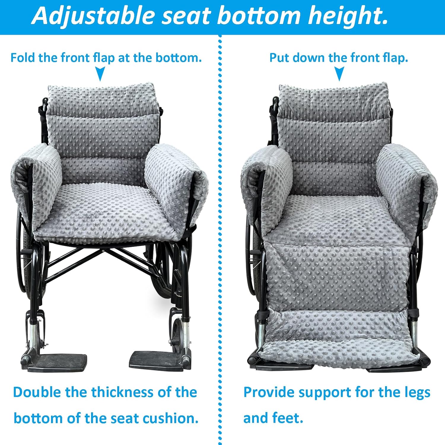 Wheelchair Seat Cushion - Thick Chair Pads with Full Armrest Covers - Back Pressure & Pain Relief, Non-Slip Tailbone