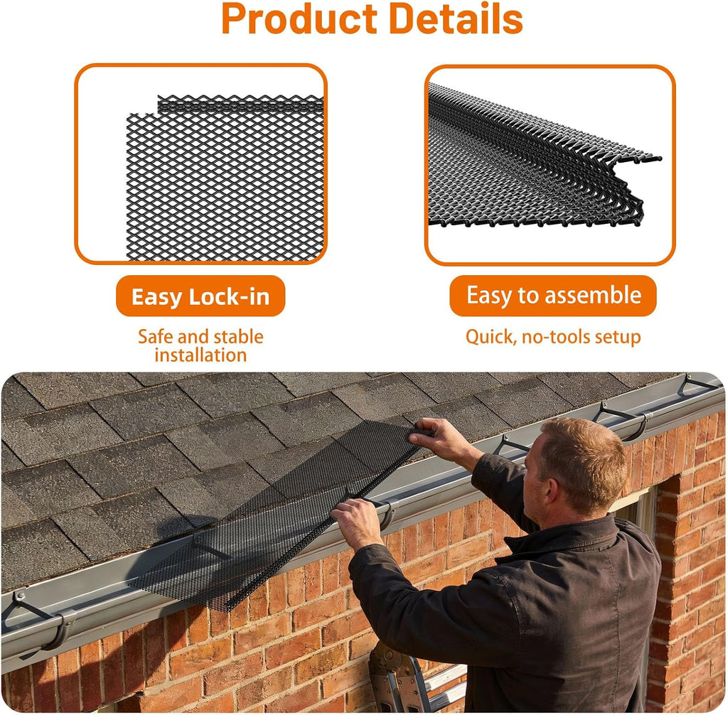 210 ft Mesh Gutter Guards 6 inch (70 Pack) - Fits 4,5,6 Inch K Style Gutters - Professional Black Steel Screens