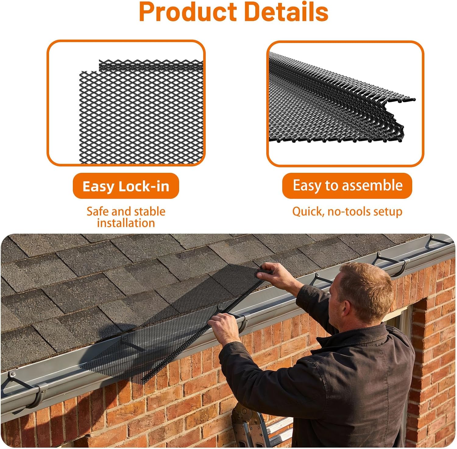 210 ft Mesh Gutter Guards 6 inch (70 Pack) - Fits 4,5,6 Inch K Style Gutters - Professional Black Steel Screens