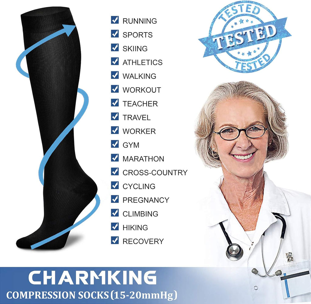 Compression Socks for Women & Men Circulation (8 Pairs) 15-20 mmHg Best Calf Socks Support for Athletic Cycling