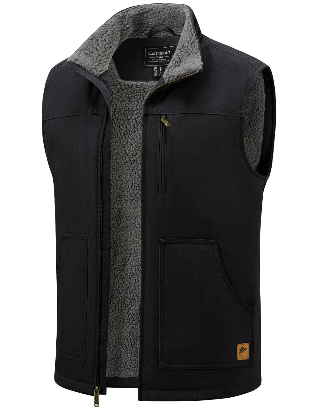 Men's Outerwear Vests Cotton Sherpa Fleece Lined Vests, Black, XL