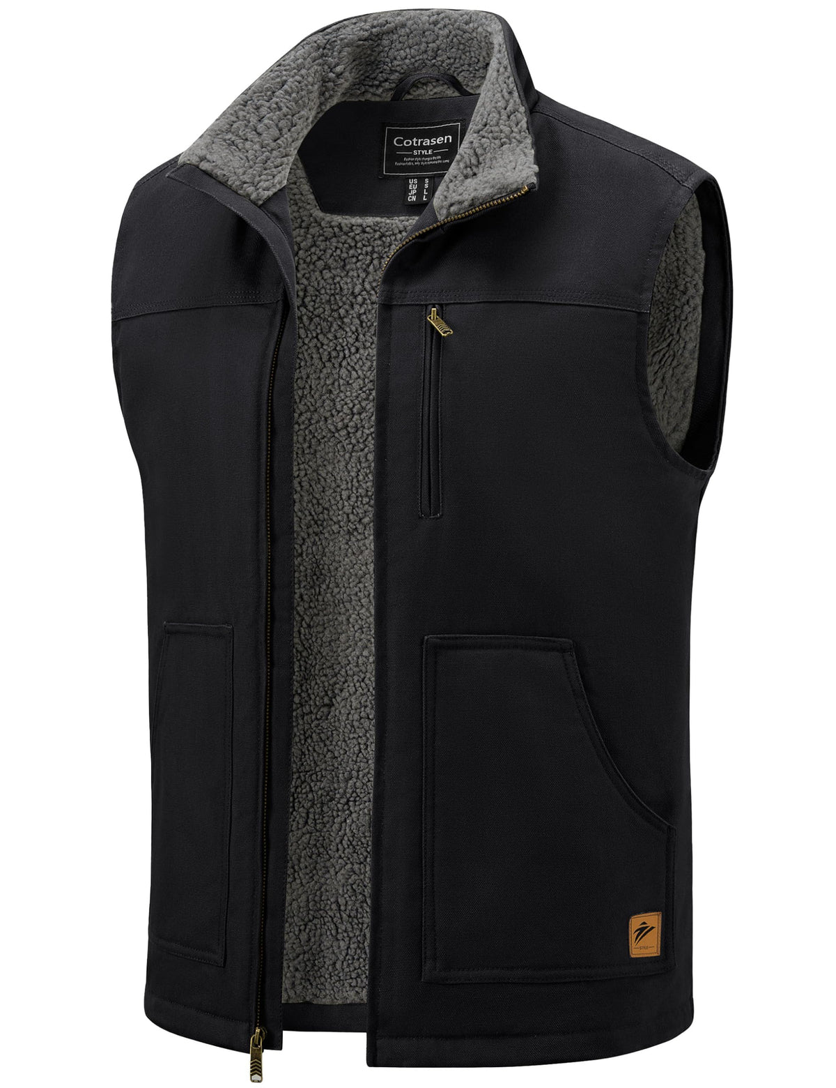 Men's Outerwear Vests Cotton Sherpa Fleece Lined Vests, Black, XL