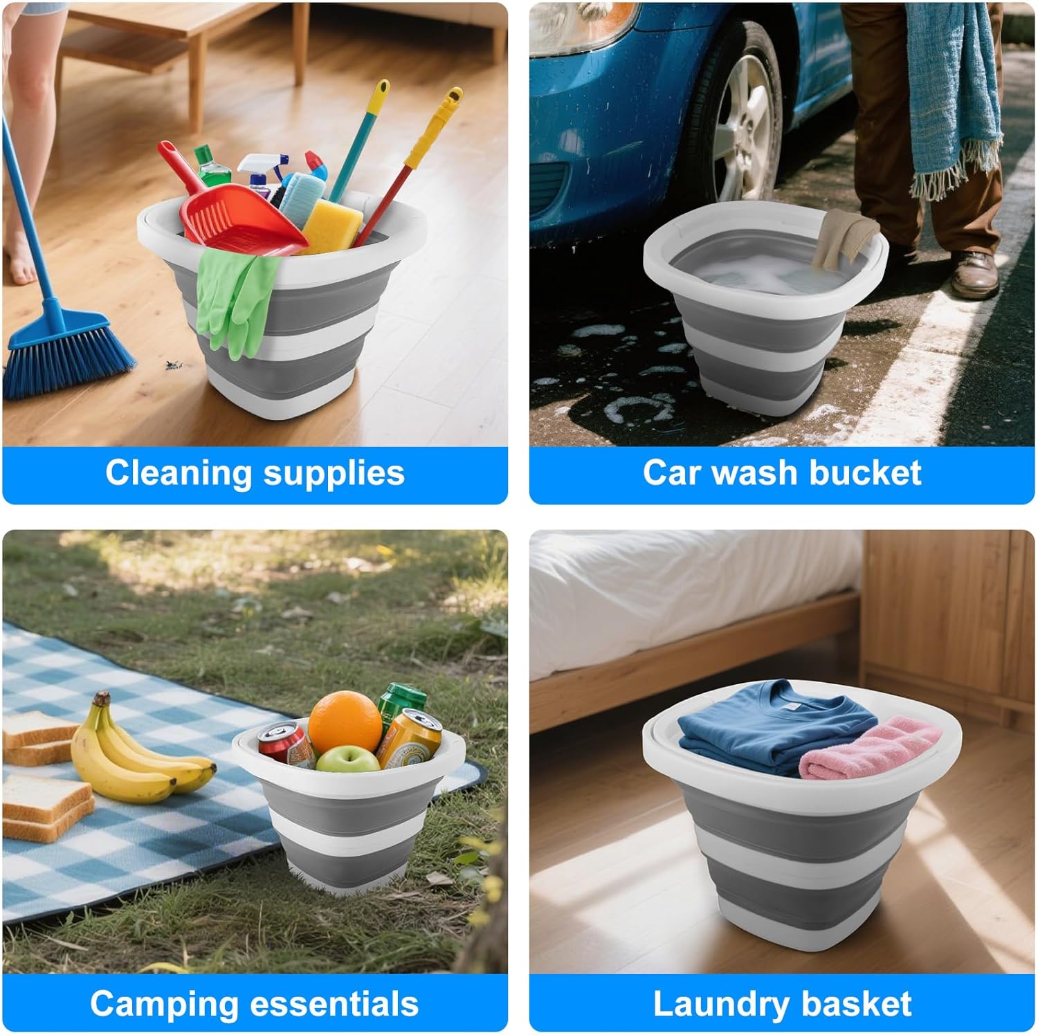 Collapsible Bucket 5L, Foldable Mop Bucket Car Wash Buckets with Handle for Cleaning Supplies, Portable Sink Wash