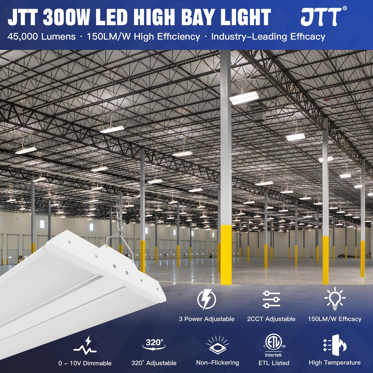 300/240/200W LED Linear High Bay Light, 45000LM Linear Shop Light