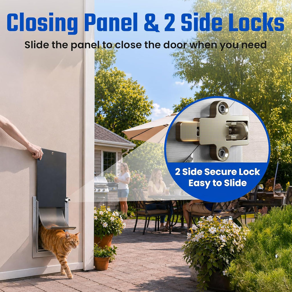 Cat Door for Wall, Small Pet Door, Heavy Duty Doggy Door, All Aluminum Frame, 2 Magnetic Flaps, Energy Efficient