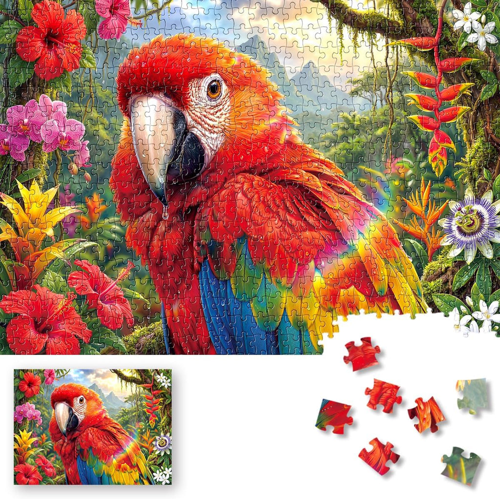 Premium 500 Pieces Jigsaw Puzzles for Adults Dust-Free Thick HD Board with Letters on Back Scarlet Macaw Parrot