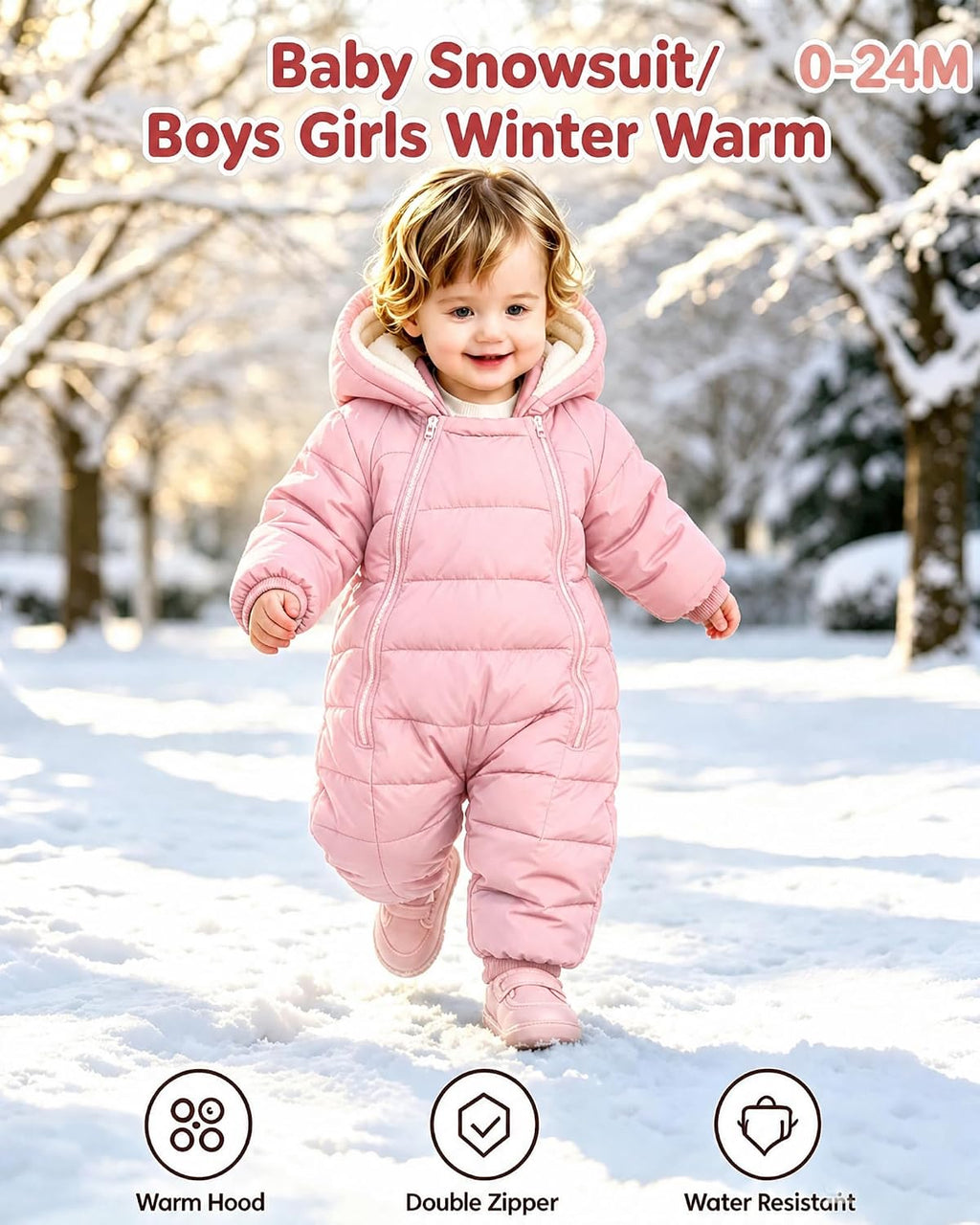 Baby Snowsuit Infant Winter Jumpsuit 0-24M Toddler Footed Jacket Unisex Warm Hooded Outfit Thick Fleece Coat