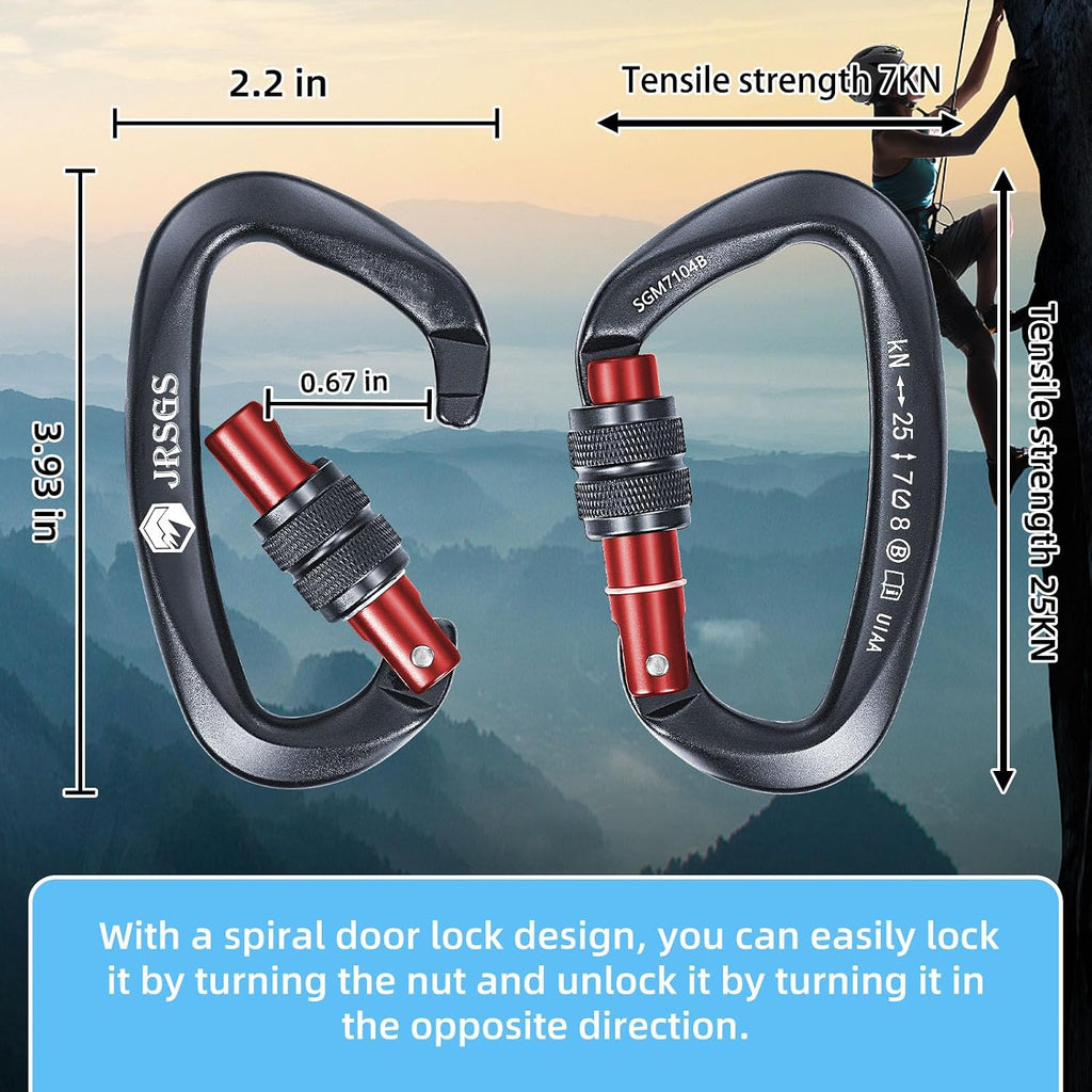 Climbing Carabiner Clips,Locking Carabiner for Camping,Rescue,Hunting | UIAA Certified 25KN Climbing Carabiner,Screw